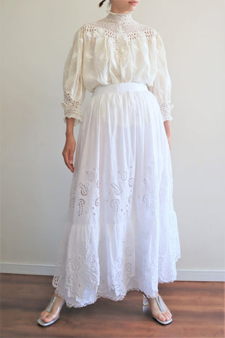 1910s  Broderie Anglaise Cotton Skirt