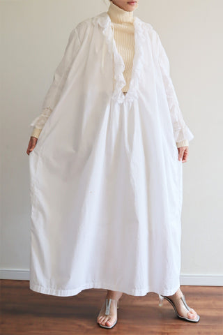 1900s French Sailor Collar White Cotton Long Dress