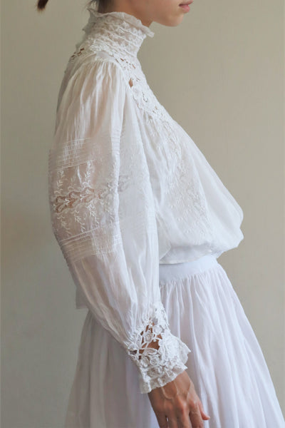 1900s Edwardian High Lace Neck Pouter Pigeon Blouse Size 38