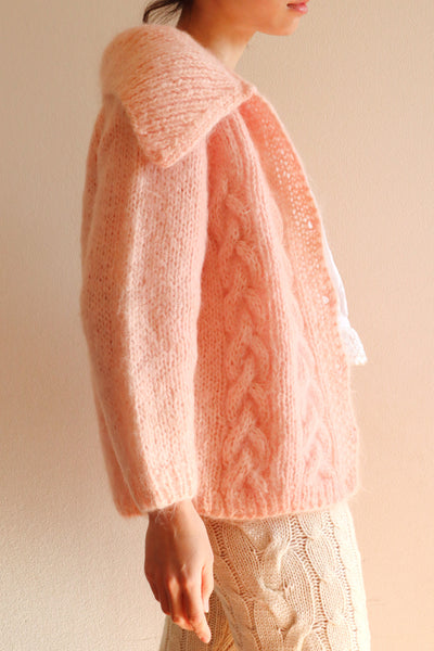 60s FAMELIA Hand Knit Pink Mohair Cardigan