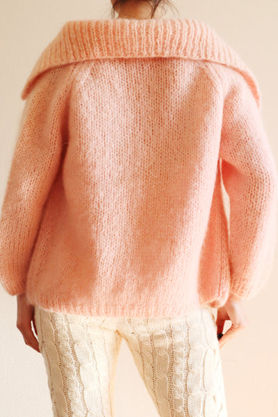 60s FAMELIA Hand Knit Pink Mohair Cardigan