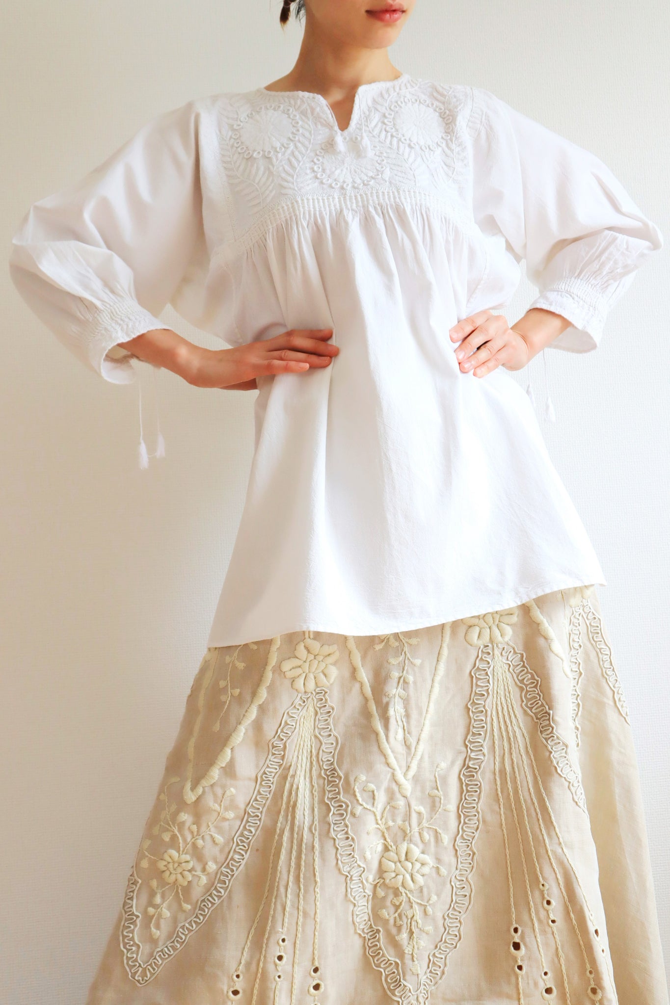 70s All White Embroidered Mexican Blouse