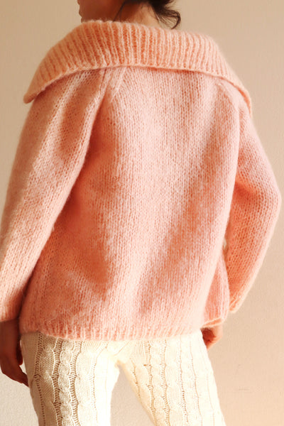 60s FAMELIA Hand Knit Pink Mohair Cardigan