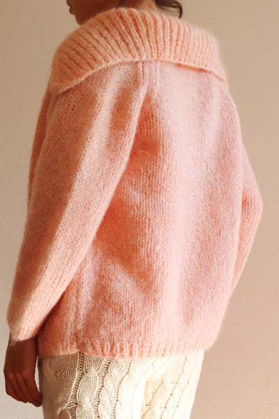 60s FAMELIA Hand Knit Pink Mohair Cardigan