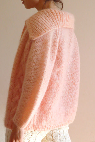 60s FAMELIA Hand Knit Pink Mohair Cardigan