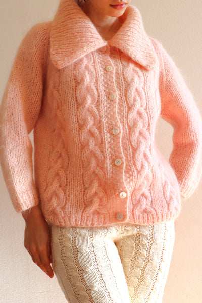 60s FAMELIA Hand Knit Pink Mohair Cardigan