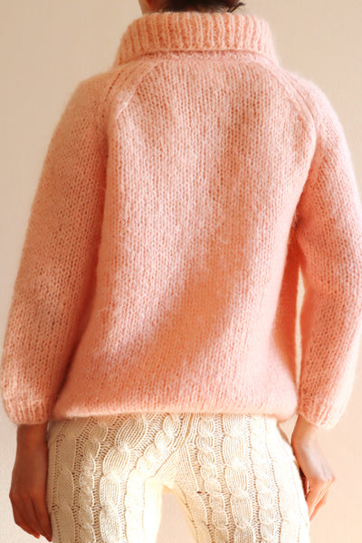 60s FAMELIA Hand Knit Pink Mohair Cardigan