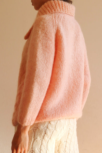 60s FAMELIA Hand Knit Pink Mohair Cardigan