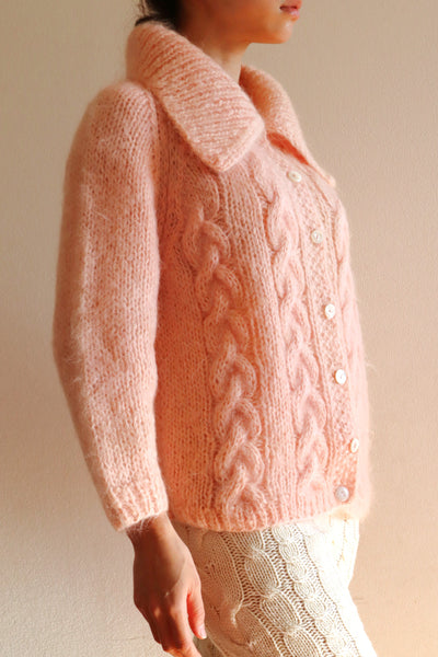 60s FAMELIA Hand Knit Pink Mohair Cardigan