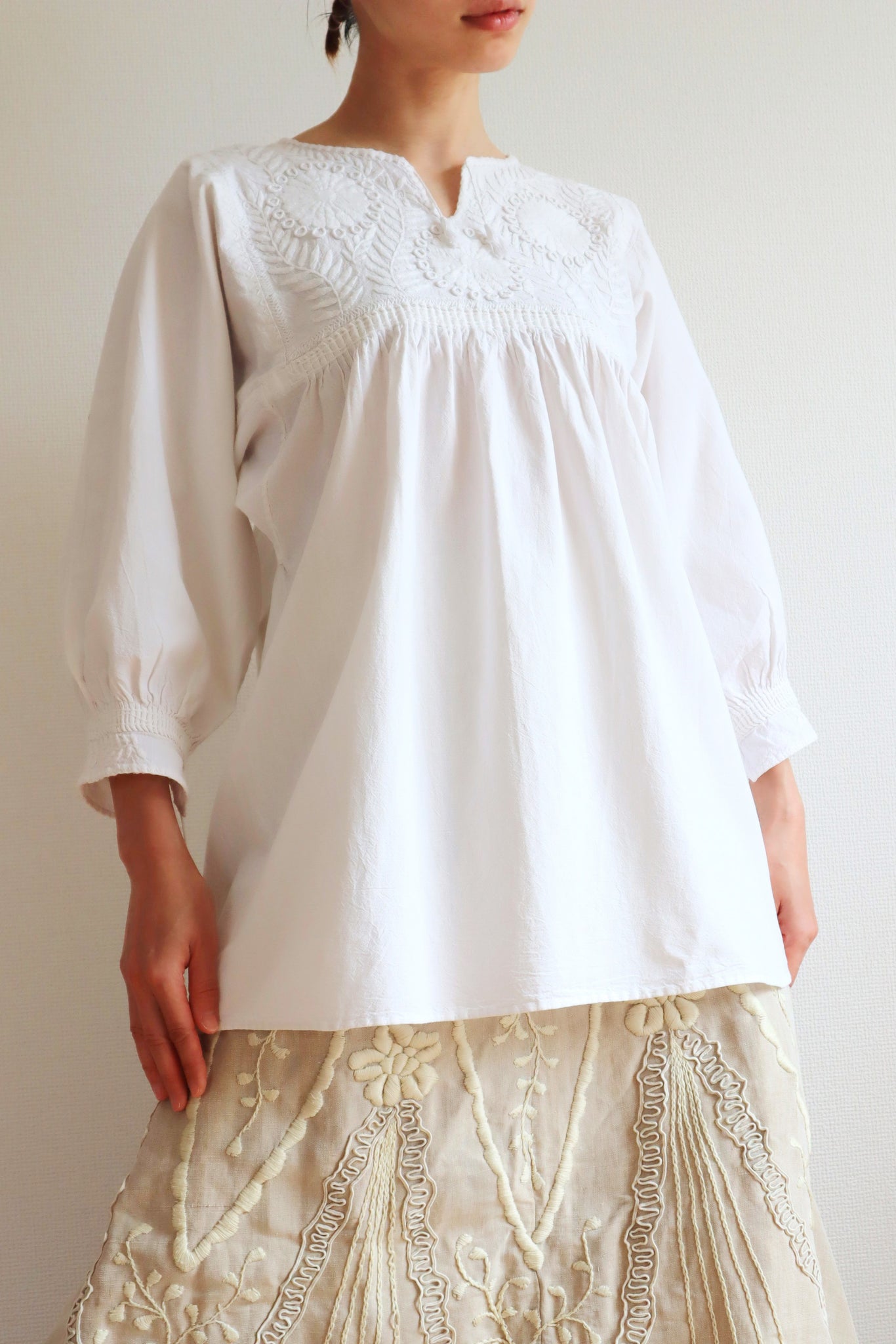 70s All White Embroidered Mexican Blouse