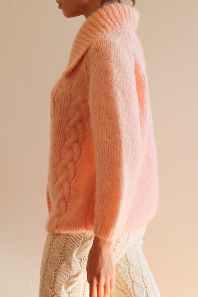 60s FAMELIA Hand Knit Pink Mohair Cardigan