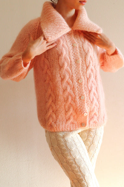 60s FAMELIA Hand Knit Pink Mohair Cardigan