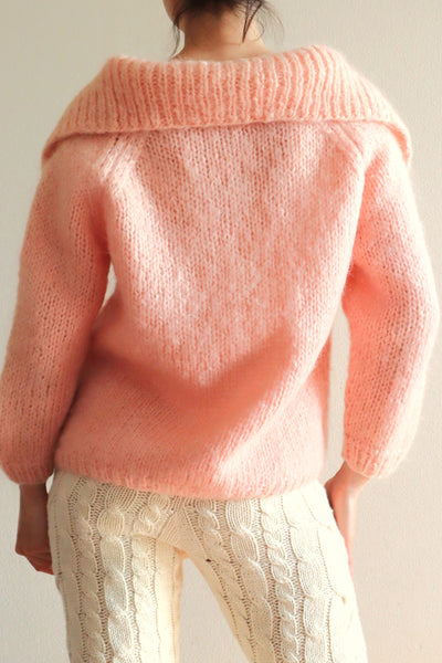 60s FAMELIA Hand Knit Pink Mohair Cardigan