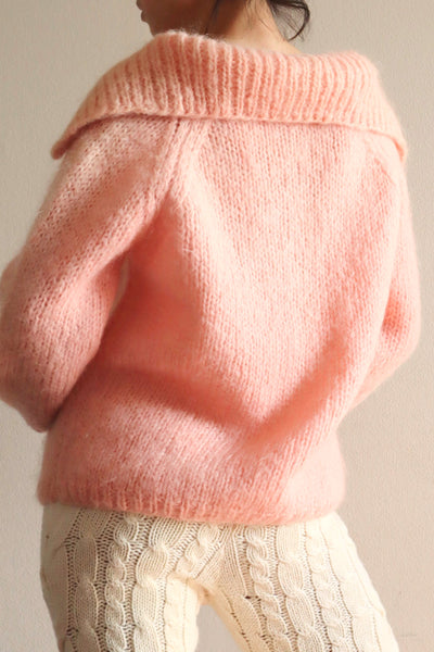 60s FAMELIA Hand Knit Pink Mohair Cardigan