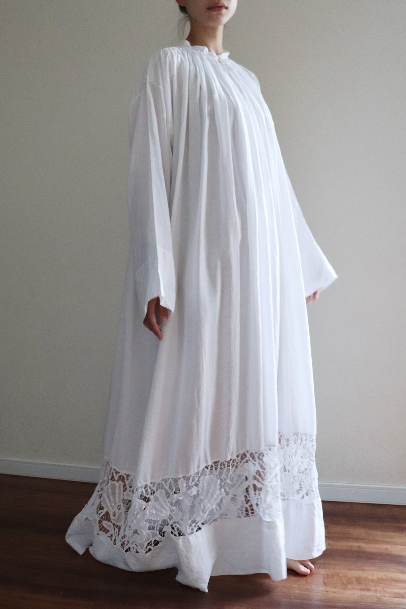 Antique Church Linen Smock Dress Hand Embroidery