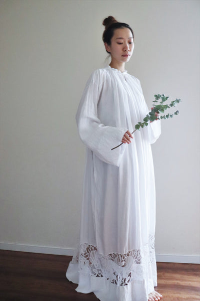 Antique Church Linen Smock Dress Hand Embroidery