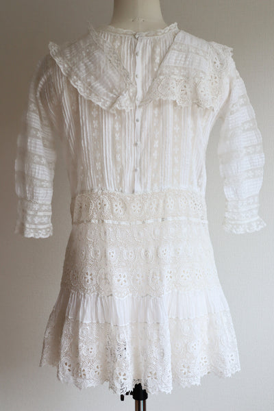 1910s~1920s Edwardian  Lace Insertions Tunic Blouse Size S