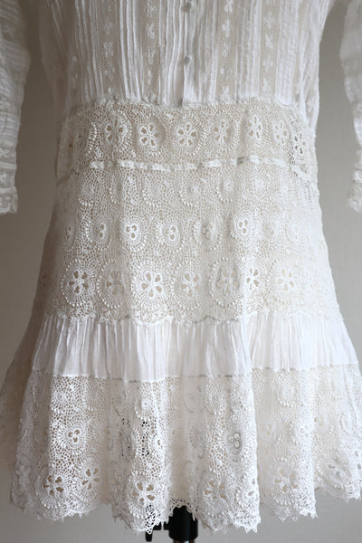 1910s~1920s Edwardian  Lace Insertions Tunic Blouse Size S