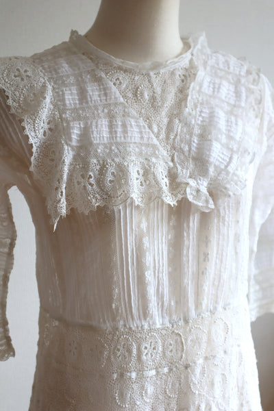 1910s~1920s Edwardian  Lace Insertions Tunic Blouse Size S