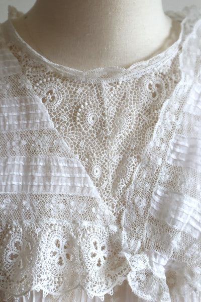 1910s~1920s Edwardian  Lace Insertions Tunic Blouse Size S