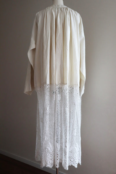 Antique Church Linen Smock Dress Ivory