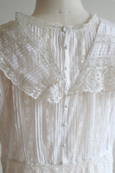 1910s~1920s Edwardian  Lace Insertions Tunic Blouse Size S