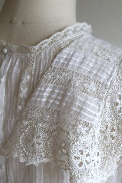 1910s~1920s Edwardian  Lace Insertions Tunic Blouse Size S