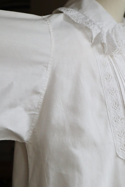 19th Victorian Broderie Anglais Trim Big Collar Off White Cotton Long Dress