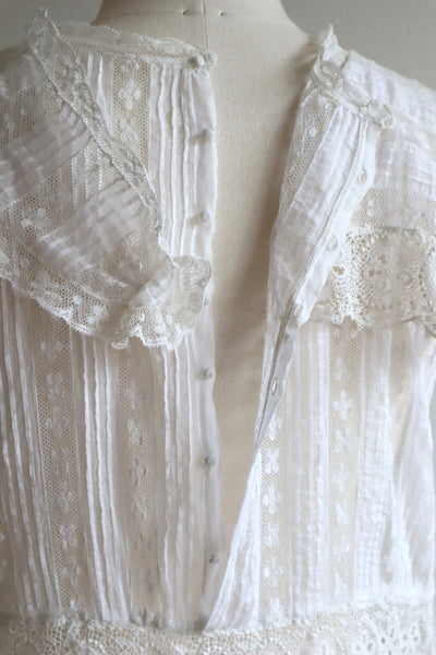 1910s~1920s Edwardian  Lace Insertions Tunic Blouse Size S