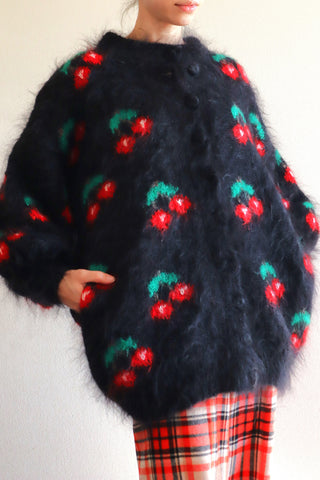 80s 🍒Black Mohair Cardigan