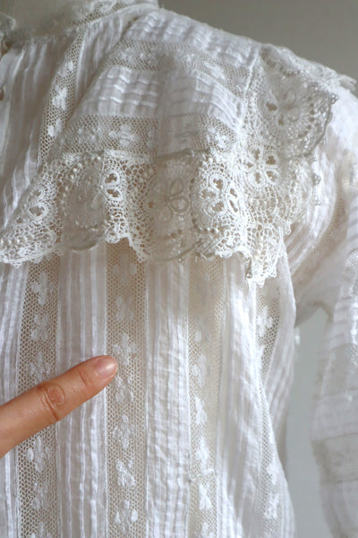 1910s~1920s Edwardian  Lace Insertions Tunic Blouse Size S