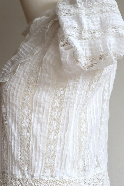 1910s~1920s Edwardian  Lace Insertions Tunic Blouse Size S