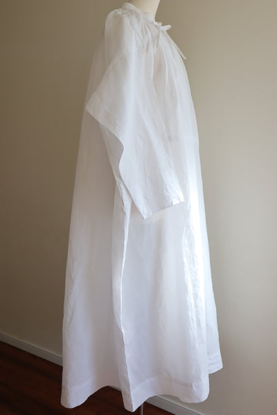 1900s Simple Design White Linen Gauze Church Smock Long Dress
