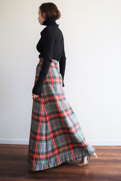 70s Gray Red Green Plaid Maxi Skirt