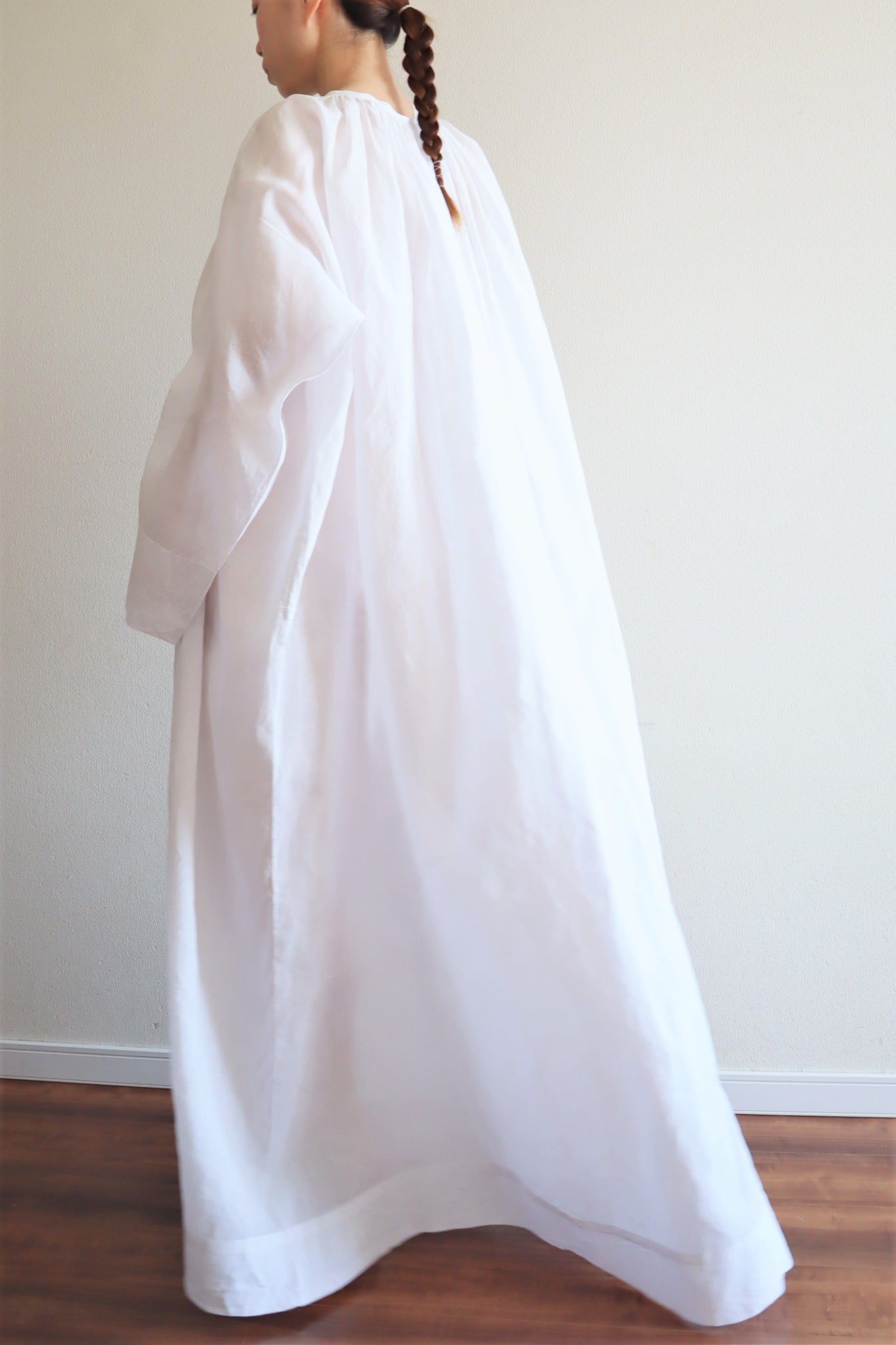 1900s Simple Design White Linen Gauze Church Smock Long Dress
