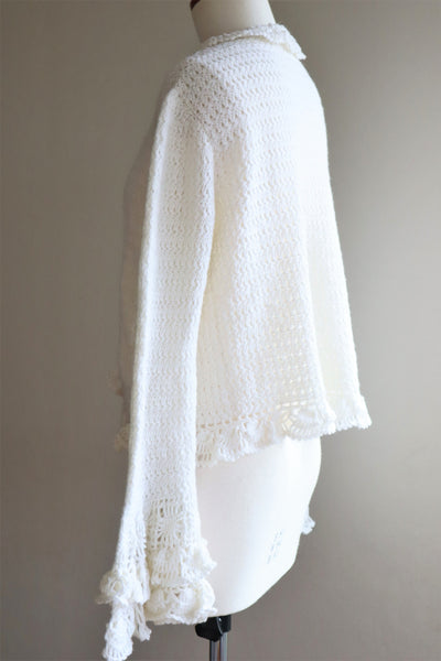70s Hand Knit Crochet White Cardigan