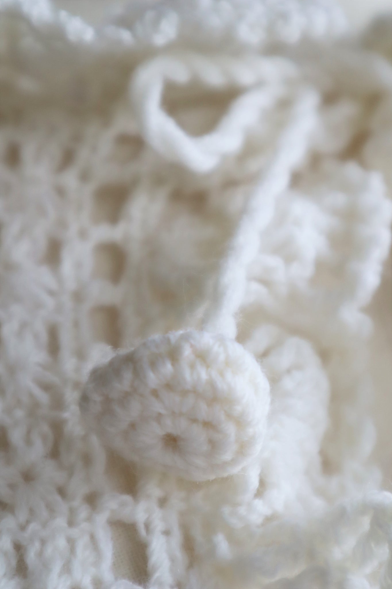70s Hand Knit Crochet White Cardigan