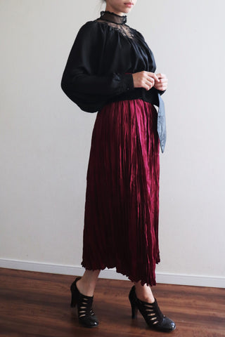 Vintage Pleats silk Long Skirt