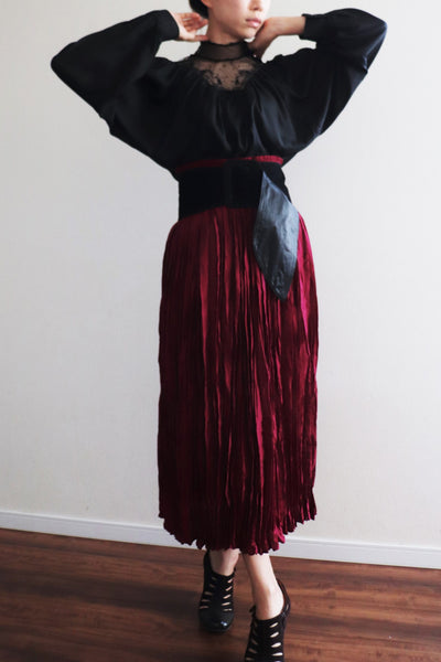 Vintage Pleats silk Long Skirt
