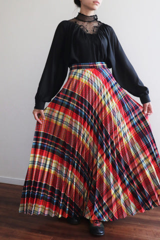 70s Full Length  Pleats Skirt Red