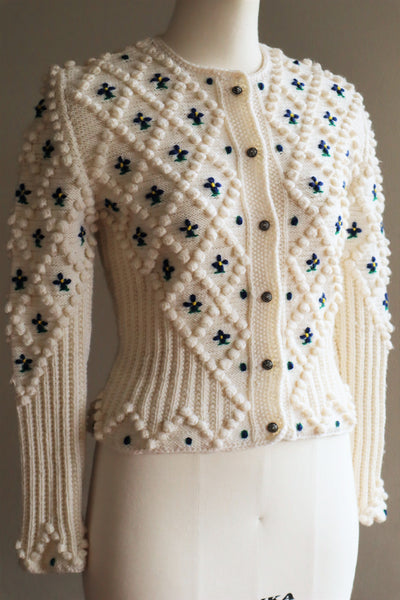 70s Hand Knit Off White Austrian Cardigan