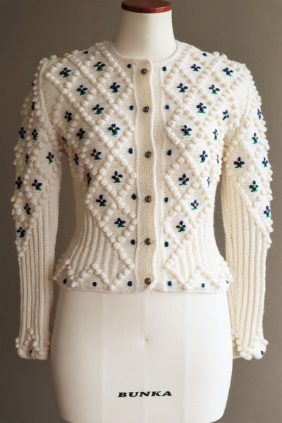 70s Hand Knit Off White Austrian Cardigan