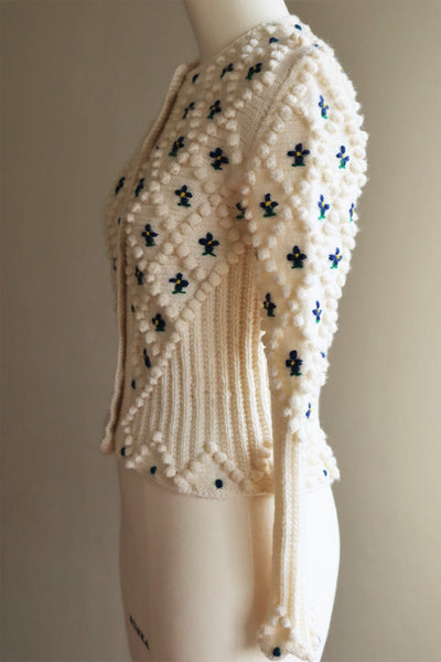 70s Hand Knit Off White Austrian Cardigan