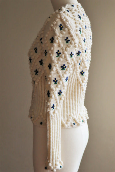 70s Hand Knit Off White Austrian Cardigan