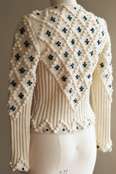 70s Hand Knit Off White Austrian Cardigan