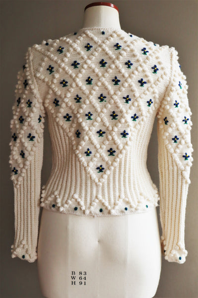 70s Hand Knit Off White Austrian Cardigan