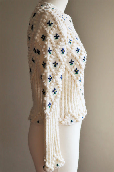 70s Hand Knit Off White Austrian Cardigan