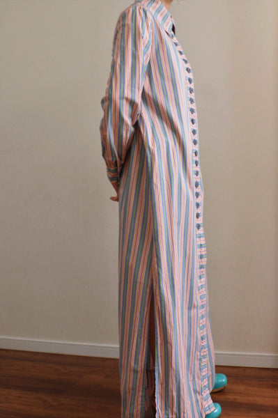 70s Striped Multiple Buttons Maxi Dress