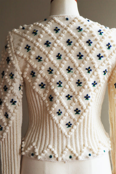 70s Hand Knit Off White Austrian Cardigan