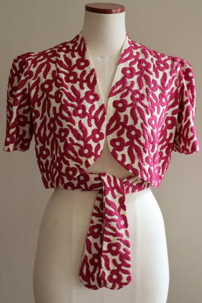 1940s Embroidered Bolero With Matching Tie Belt